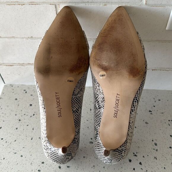 Sole Society Ronya Pump Leather Beige Brown Snake Print Pointed Toe Shoes Sz 9.5 - Picture 8 of 13